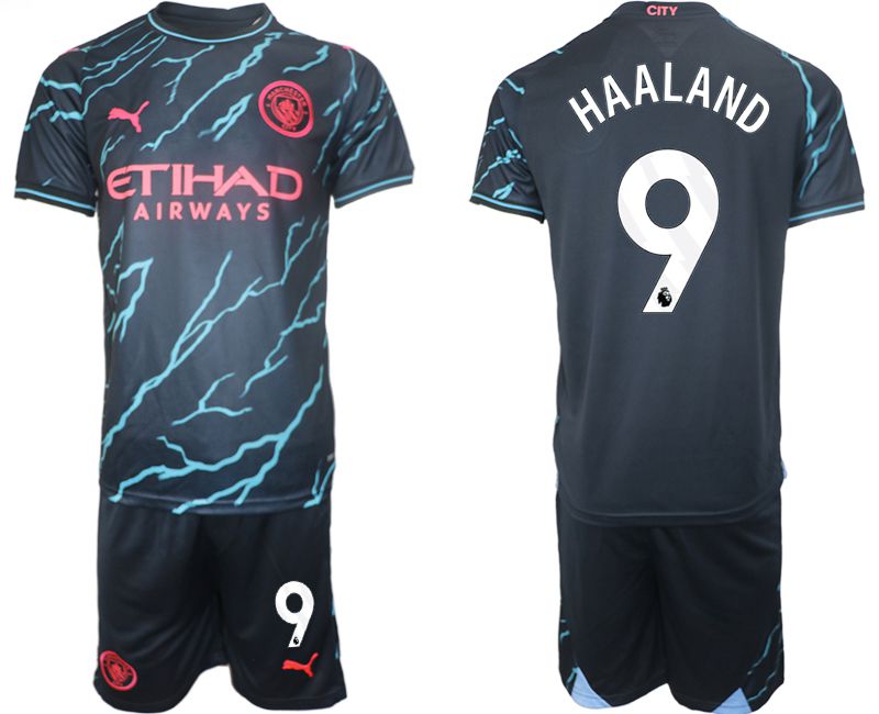 Men 2023-2024 Club Manchester City away blue 9 Soccer Jersey